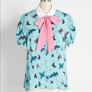 Hell Bunny (Modcloth)- Bugs for Life Tie-Neck Blouse NWT